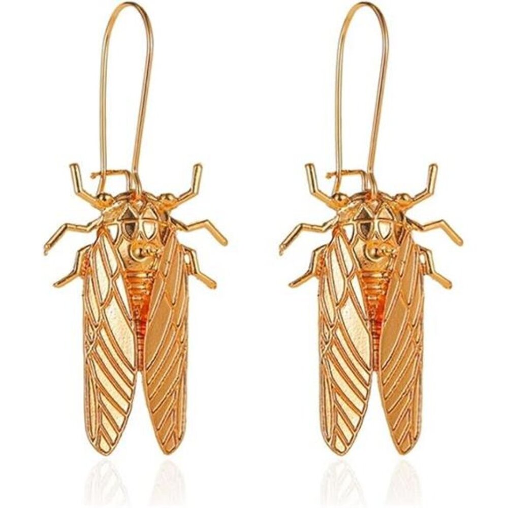 Vintage Cicada Hoop Earrings | Egyptian Insect Dangle Drops - Picture 4 of 4